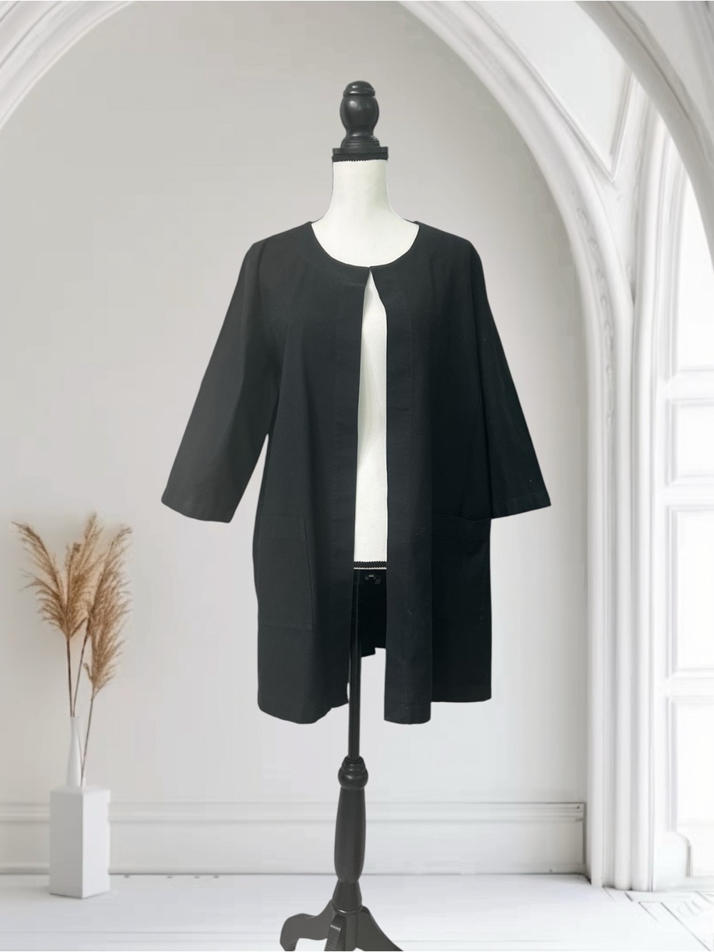 Eileen Fisher Black Minimal Collarless Jacket